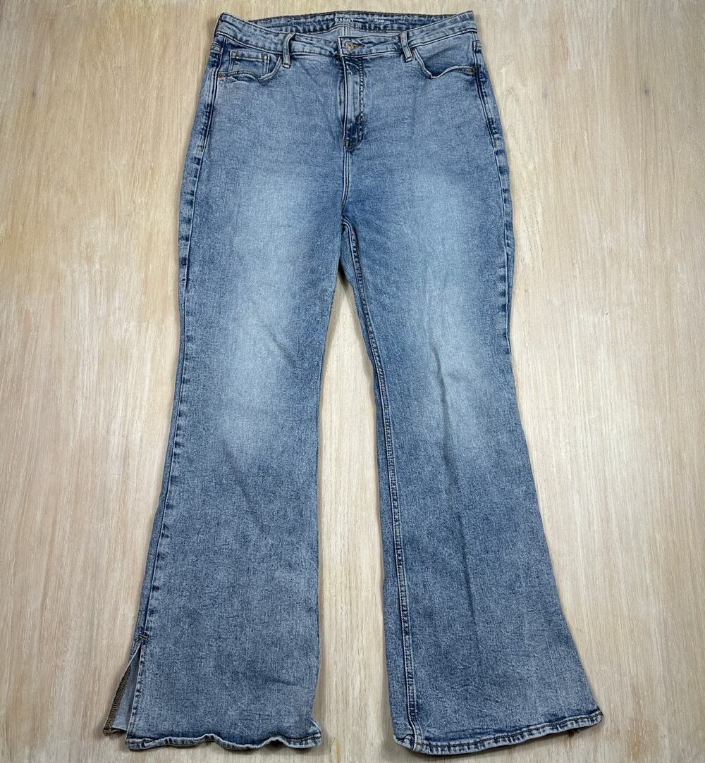 Old Navy Higher High Rise Flare Jeans Light Wash Split Hem Stretch Casual 14